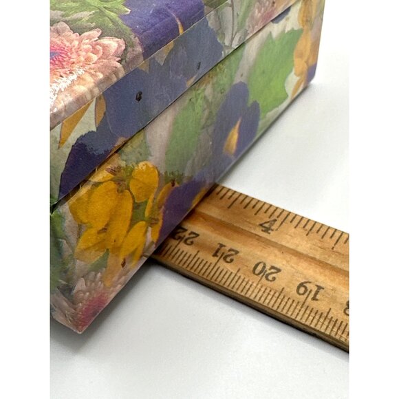 Handcrafted Floral Cardboard Box Trinkets Keepsakes Jewelry Attached Lid - Picture 7 of 8